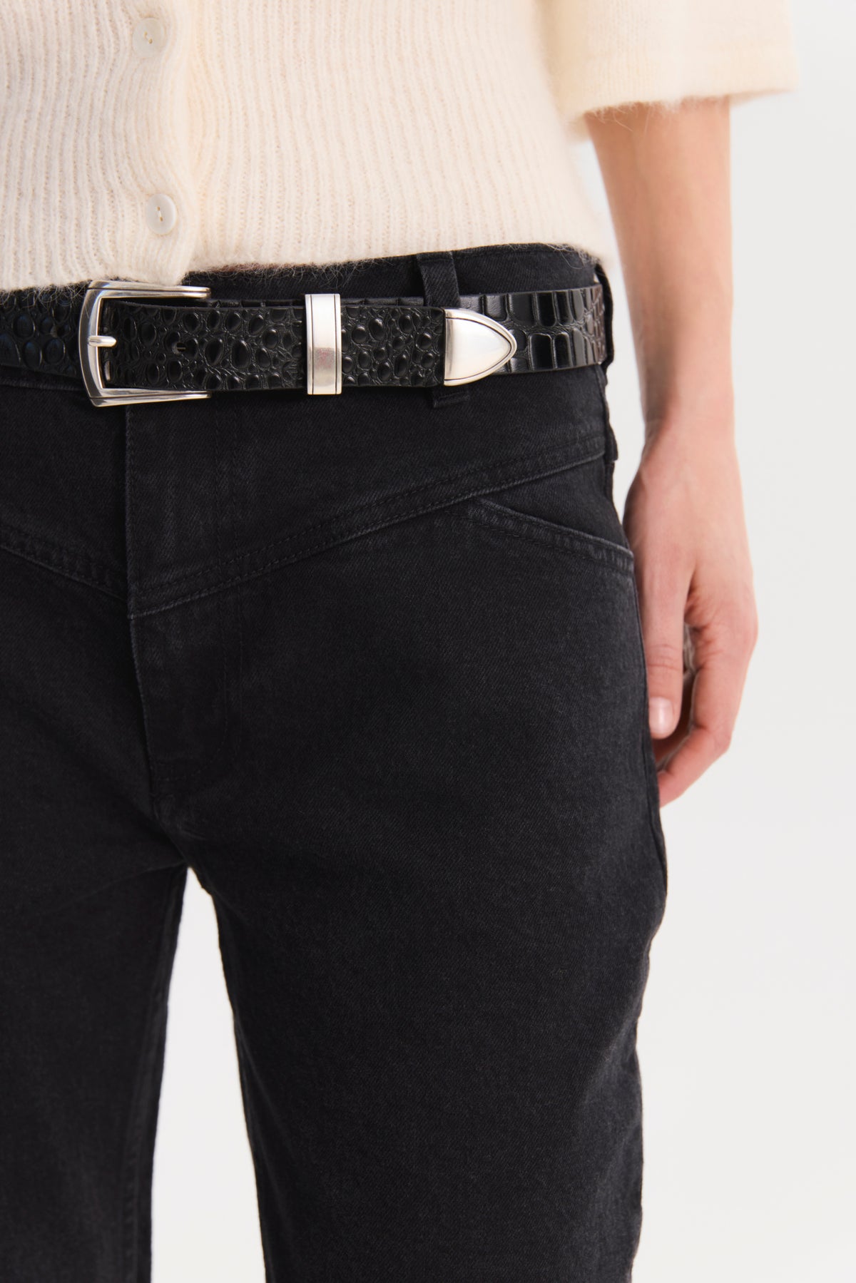 Pasek skórzany Croco Black || Skóra